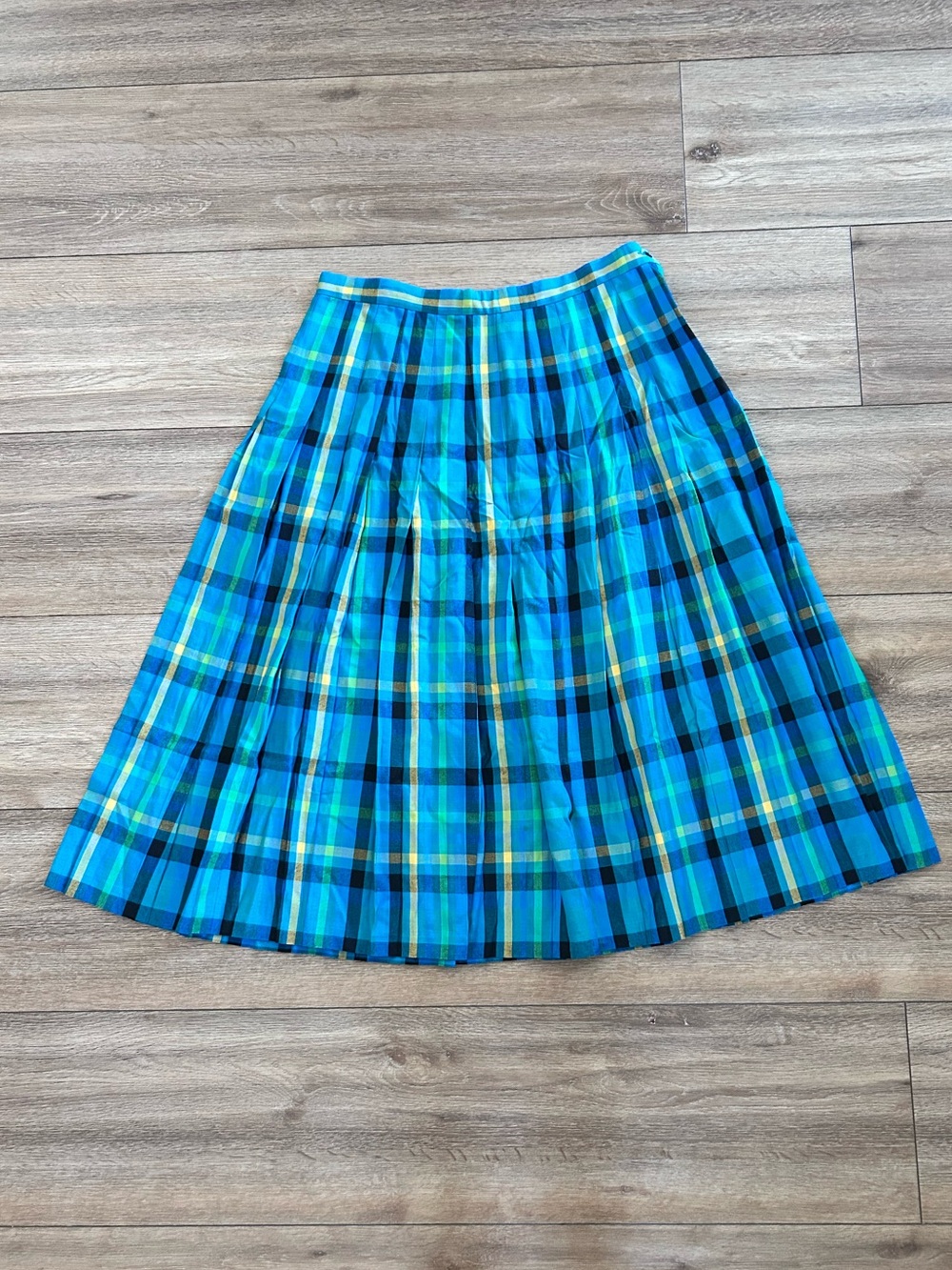 Vintage Pendleton Blue Teal Plaid Pleated Midi Skirt Sophisticates Sz 16 Read